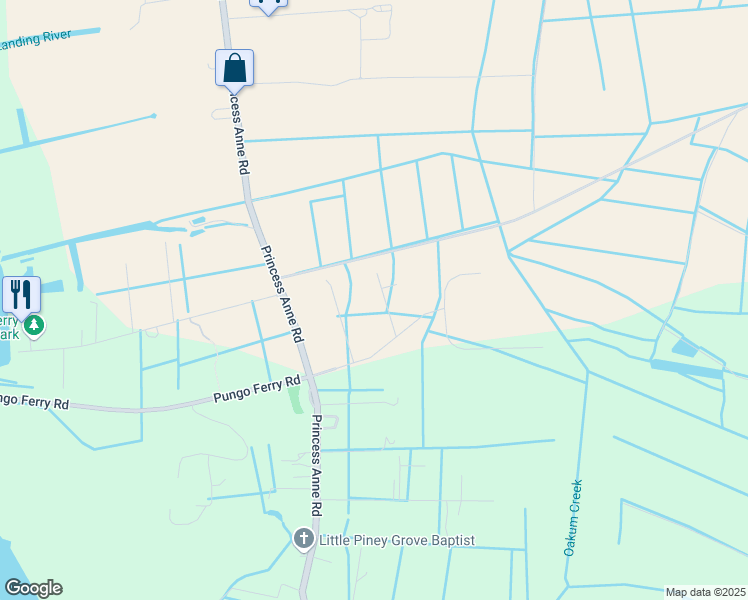 map of restaurants, bars, coffee shops, grocery stores, and more near 617 Spence Farm Court in Virginia Beach