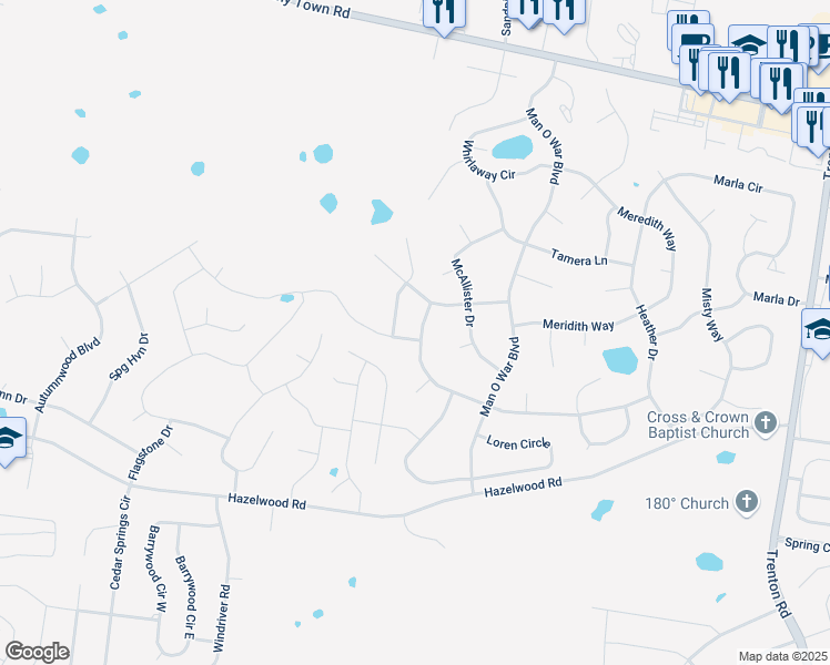 map of restaurants, bars, coffee shops, grocery stores, and more near 1414 Jenny Lane in Clarksville