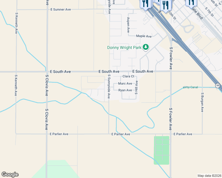 map of restaurants, bars, coffee shops, grocery stores, and more near 924 Bedrosian Avenue in Fowler