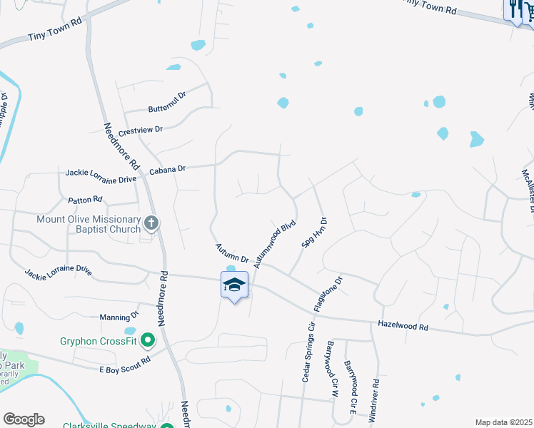 map of restaurants, bars, coffee shops, grocery stores, and more near 1716 Winterhaven Court in Clarksville