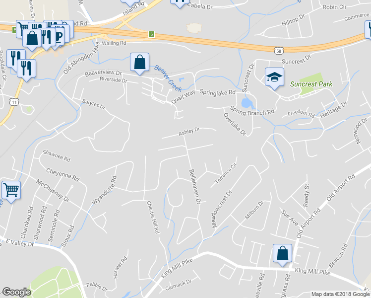 map of restaurants, bars, coffee shops, grocery stores, and more near 297 High Oak Drive in Bristol