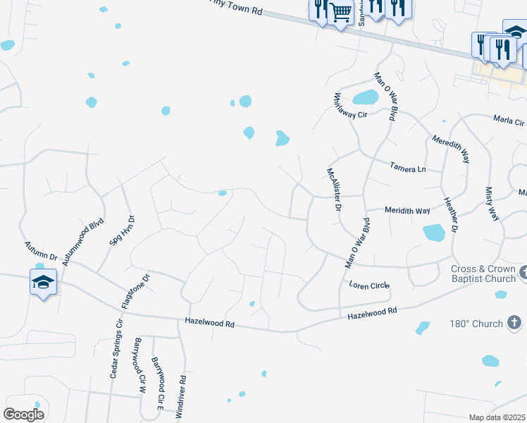 map of restaurants, bars, coffee shops, grocery stores, and more near 3818 Maliki Drive in Clarksville