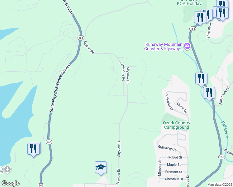 map of restaurants, bars, coffee shops, grocery stores, and more near 105 Black Oak Drive in Branson