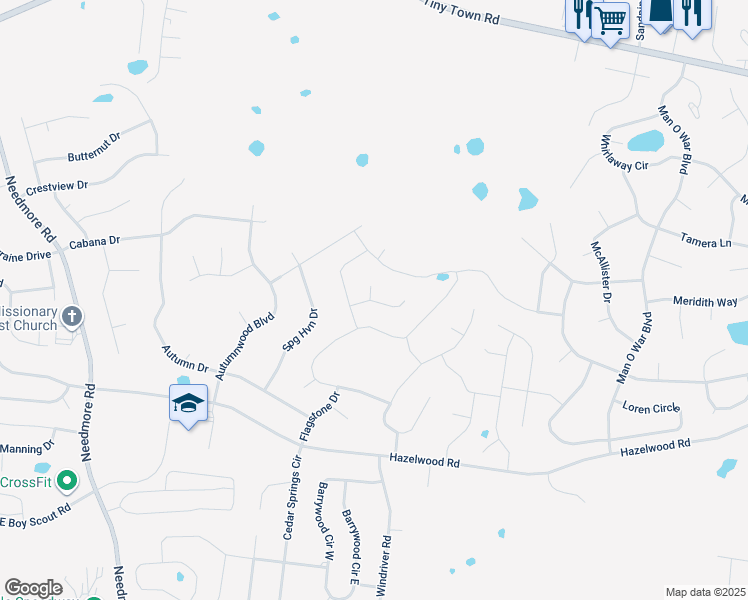 map of restaurants, bars, coffee shops, grocery stores, and more near 707 Rushville Drive in Clarksville