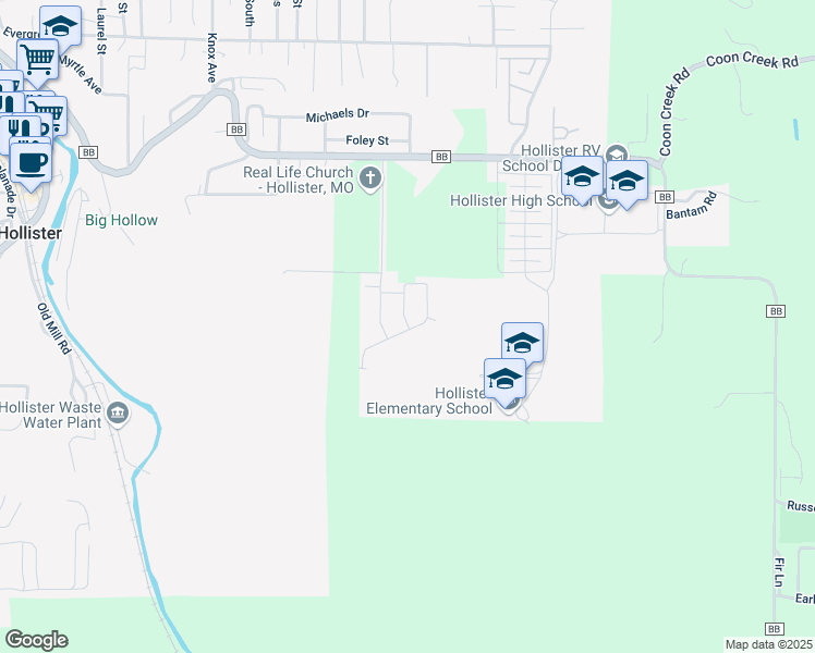 map of restaurants, bars, coffee shops, grocery stores, and more near 541 Hill Billy Lane in Hollister