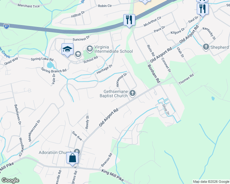 map of restaurants, bars, coffee shops, grocery stores, and more near 301-499 Brookwood Circle in Bristol