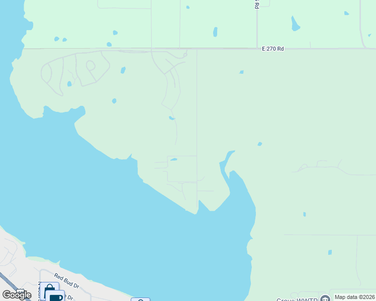 map of restaurants, bars, coffee shops, grocery stores, and more near 27505 South 614 Road in Grove