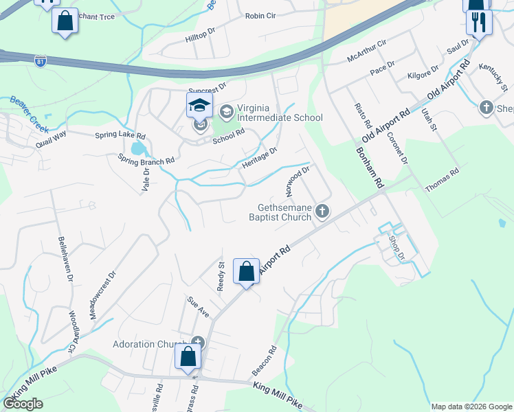map of restaurants, bars, coffee shops, grocery stores, and more near 301 Brookwood Circle in Bristol