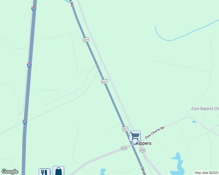 map of restaurants, bars, coffee shops, grocery stores, and more near 4802 Skippers Road in Skippers