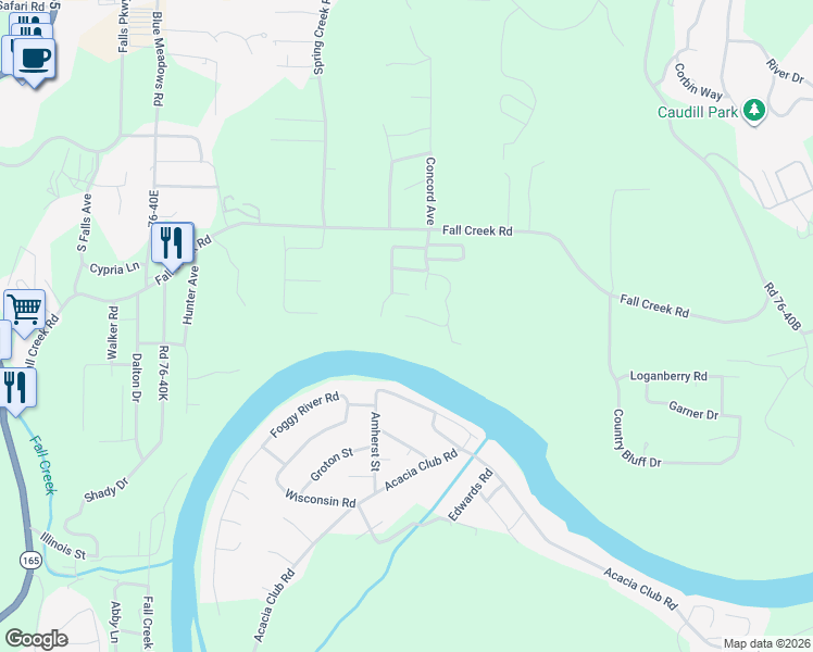 map of restaurants, bars, coffee shops, grocery stores, and more near 350 Woodland Court in Branson