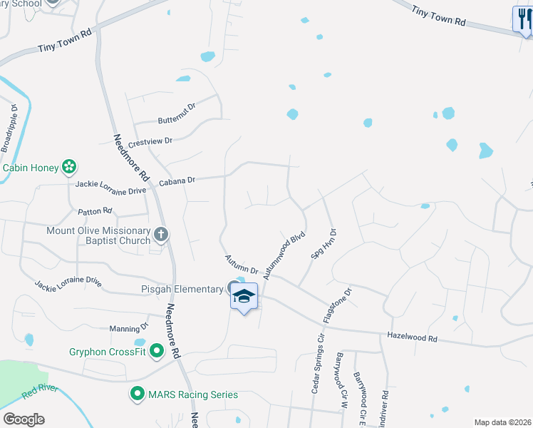 map of restaurants, bars, coffee shops, grocery stores, and more near 1716 Winterhaven Court in Clarksville