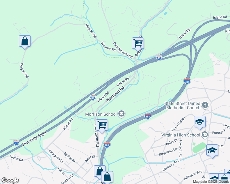 map of restaurants, bars, coffee shops, grocery stores, and more near U.S. 58 in Bristol