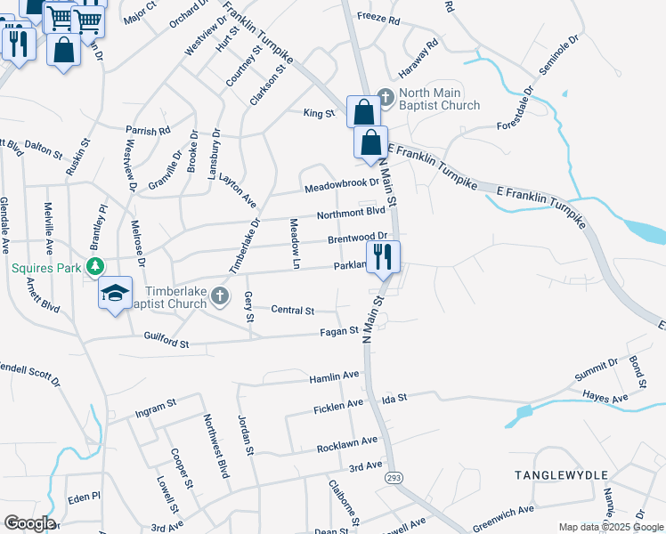 map of restaurants, bars, coffee shops, grocery stores, and more near 220 Parkland Drive in Danville