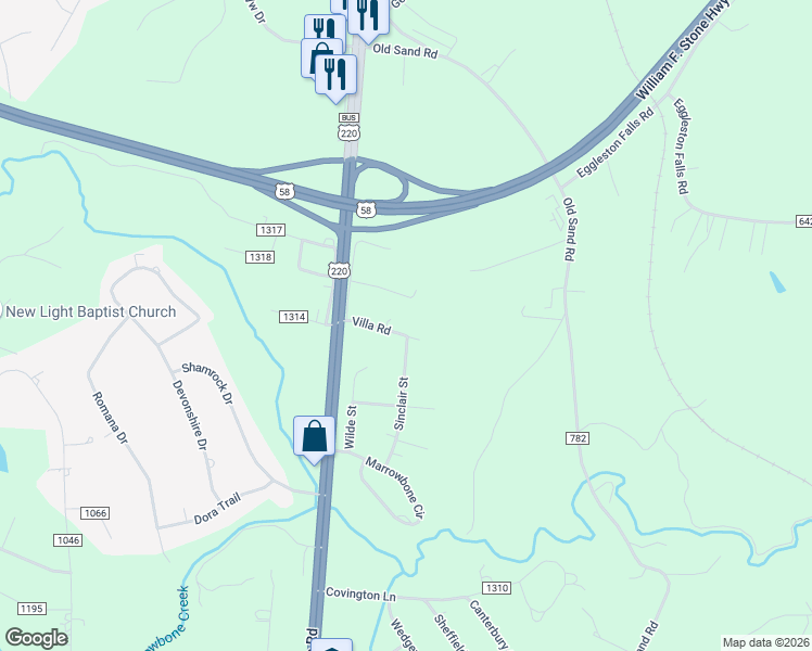 map of restaurants, bars, coffee shops, grocery stores, and more near 71 Candlelamp Lane in Ridgeway