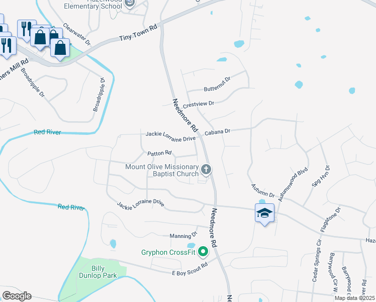 map of restaurants, bars, coffee shops, grocery stores, and more near 1816 Jackie Lorraine Drive in Clarksville
