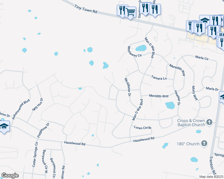 map of restaurants, bars, coffee shops, grocery stores, and more near 1397 Scrub Oak Drive in Clarksville