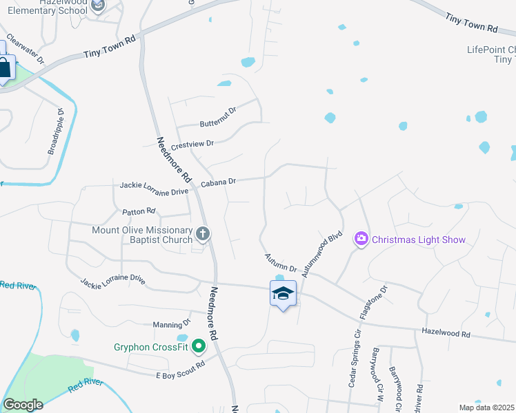 map of restaurants, bars, coffee shops, grocery stores, and more near 1653 Autumn Drive in Clarksville