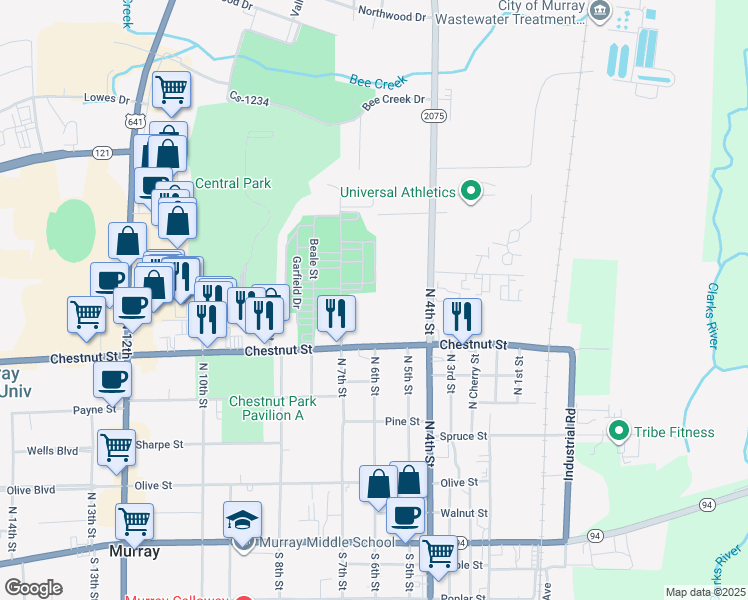 map of restaurants, bars, coffee shops, grocery stores, and more near in Murray