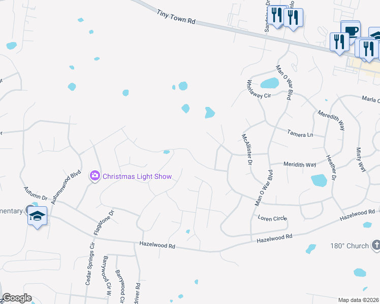 map of restaurants, bars, coffee shops, grocery stores, and more near 3828 Maliki Drive in Clarksville