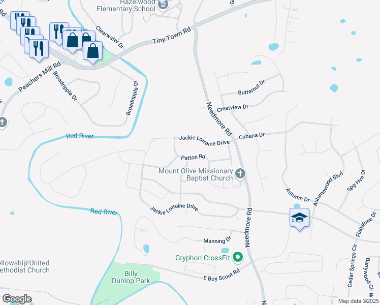 map of restaurants, bars, coffee shops, grocery stores, and more near 1957 Patton Road in Clarksville