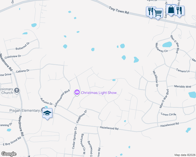 map of restaurants, bars, coffee shops, grocery stores, and more near 3866 Maliki Drive in Clarksville