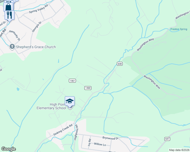 map of restaurants, bars, coffee shops, grocery stores, and more near 23068 Joshua Drive in Bristol