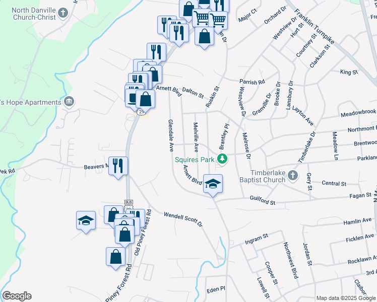 map of restaurants, bars, coffee shops, grocery stores, and more near 784 Arnett Boulevard in Danville
