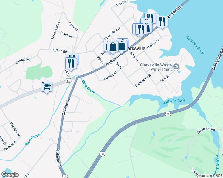 map of restaurants, bars, coffee shops, grocery stores, and more near 814 Carolina Avenue in Clarksville