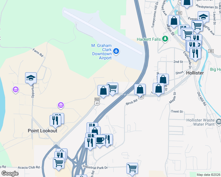 map of restaurants, bars, coffee shops, grocery stores, and more near 201 Blue Sky Lane in Hollister