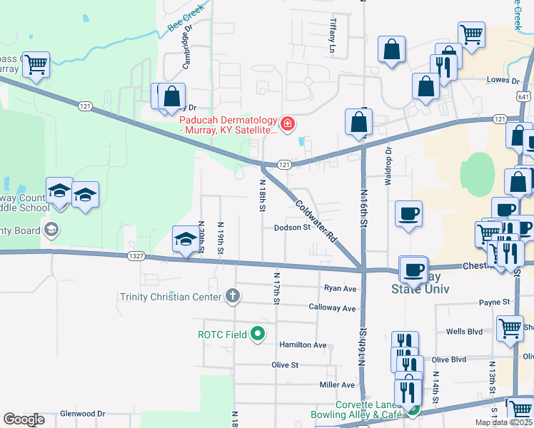 map of restaurants, bars, coffee shops, grocery stores, and more near 906 North 18th Street in Murray