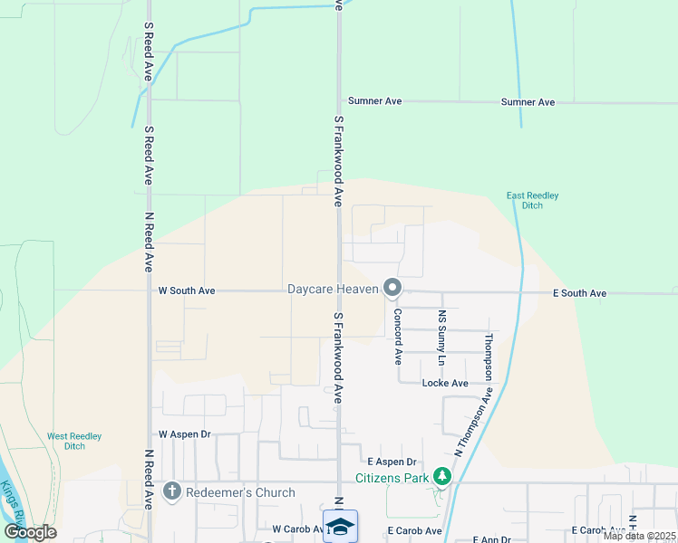 map of restaurants, bars, coffee shops, grocery stores, and more near 7948 South Frankwood Avenue in Reedley