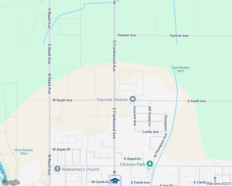 map of restaurants, bars, coffee shops, grocery stores, and more near 7948 South Frankwood Avenue in Reedley