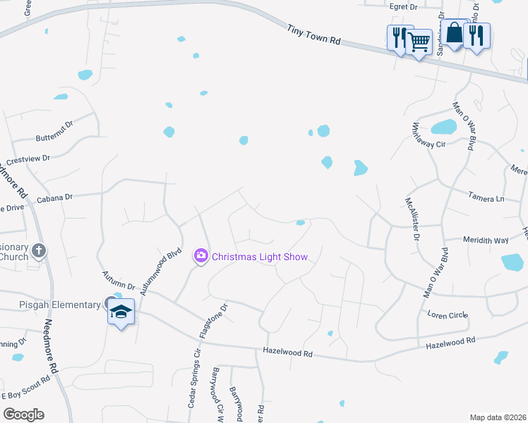 map of restaurants, bars, coffee shops, grocery stores, and more near 3866 Maliki Drive in Clarksville