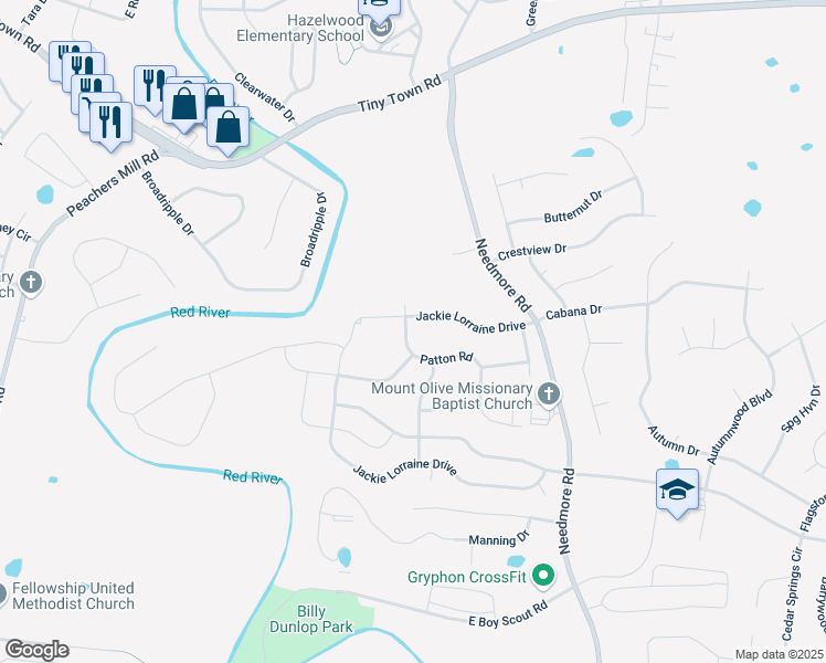 map of restaurants, bars, coffee shops, grocery stores, and more near 1957 Patton Road in Clarksville