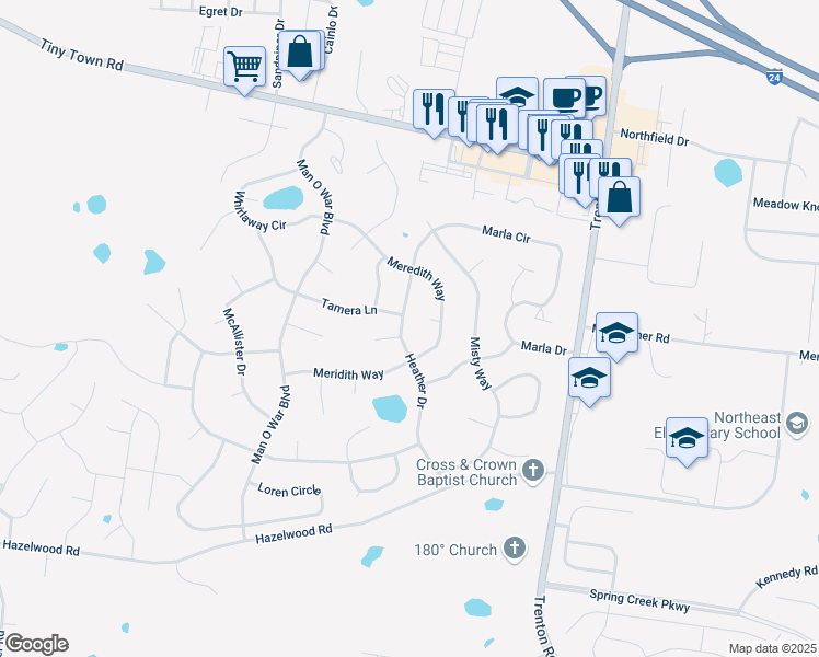 map of restaurants, bars, coffee shops, grocery stores, and more near 3739 Heather Drive in Clarksville