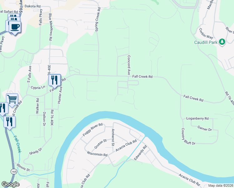 map of restaurants, bars, coffee shops, grocery stores, and more near 252 Forest Lane in Branson