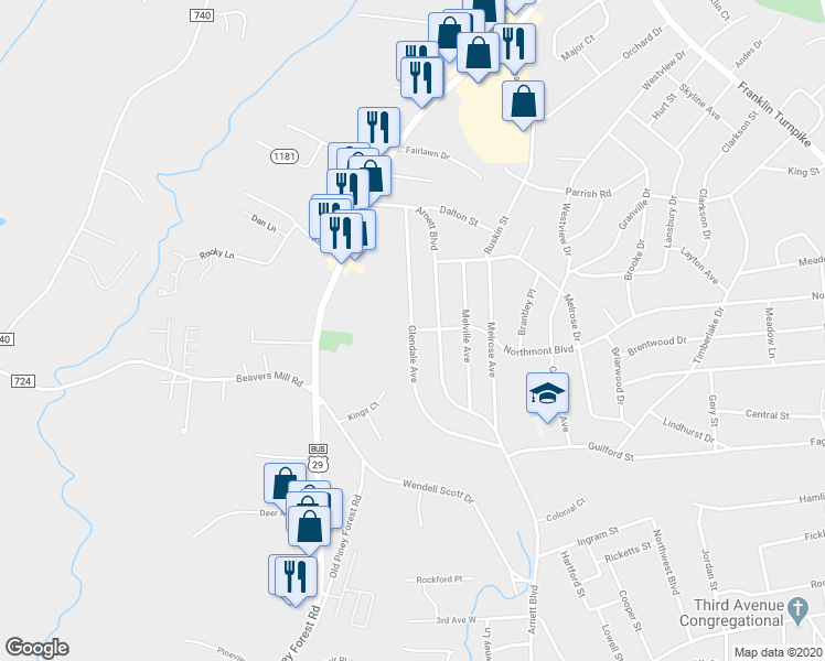 map of restaurants, bars, coffee shops, grocery stores, and more near 785 Glendale Avenue in Danville