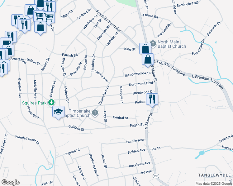 map of restaurants, bars, coffee shops, grocery stores, and more near 310 Brentwood Drive in Danville