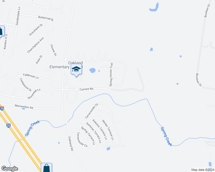 map of restaurants, bars, coffee shops, grocery stores, and more near 831 Cherry Blossom Lane in Clarksville