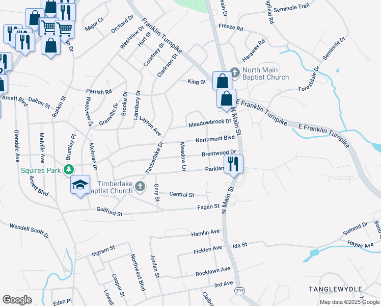 map of restaurants, bars, coffee shops, grocery stores, and more near 232 Brentwood Drive in Danville