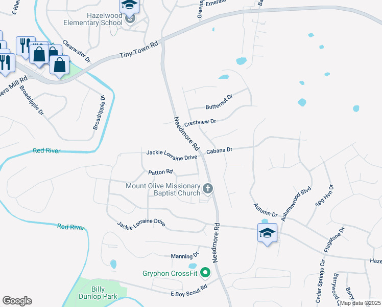 map of restaurants, bars, coffee shops, grocery stores, and more near 1805 Jackie Lorraine Drive in Clarksville