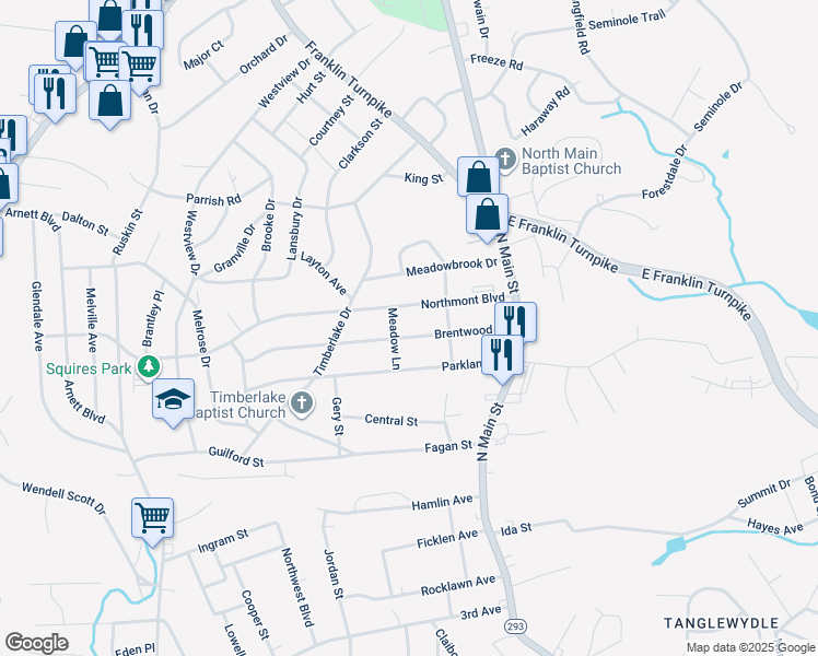 map of restaurants, bars, coffee shops, grocery stores, and more near 232 Brentwood Drive in Danville