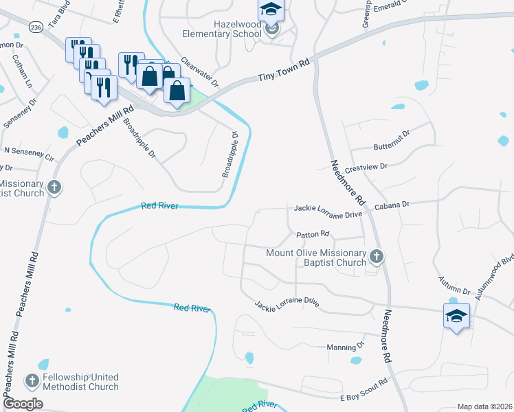 map of restaurants, bars, coffee shops, grocery stores, and more near 1905 Jackie Lorraine Drive in Clarksville