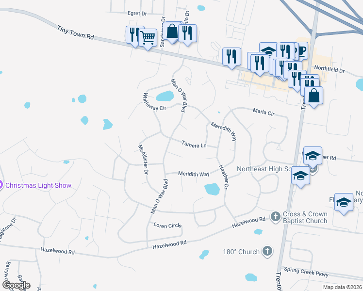 map of restaurants, bars, coffee shops, grocery stores, and more near 3787 Madeline Court in Clarksville