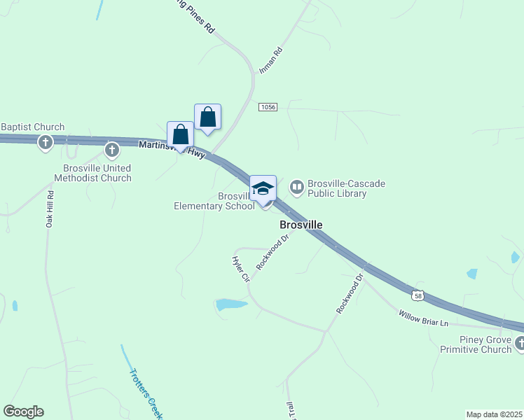 map of restaurants, bars, coffee shops, grocery stores, and more near 195 Bulldog Lane in Danville