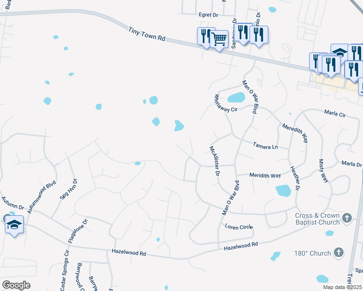 map of restaurants, bars, coffee shops, grocery stores, and more near 1405 Scrub Oak Drive in Clarksville