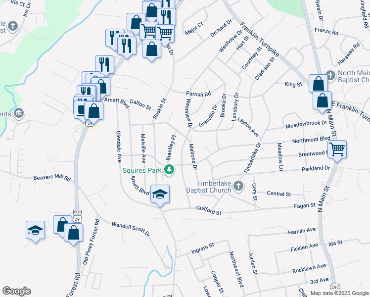 map of restaurants, bars, coffee shops, grocery stores, and more near 809 Westview Drive in Danville