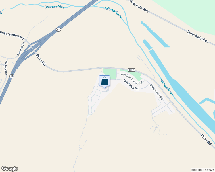 map of restaurants, bars, coffee shops, grocery stores, and more near 17513 Woodridge Court in Salinas