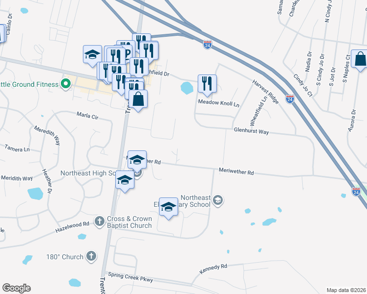 map of restaurants, bars, coffee shops, grocery stores, and more near 964 Culverson Court in Clarksville