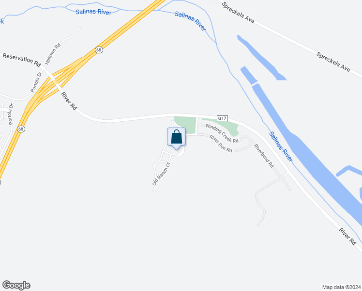 map of restaurants, bars, coffee shops, grocery stores, and more near 17547 Sugarmill Road in Salinas